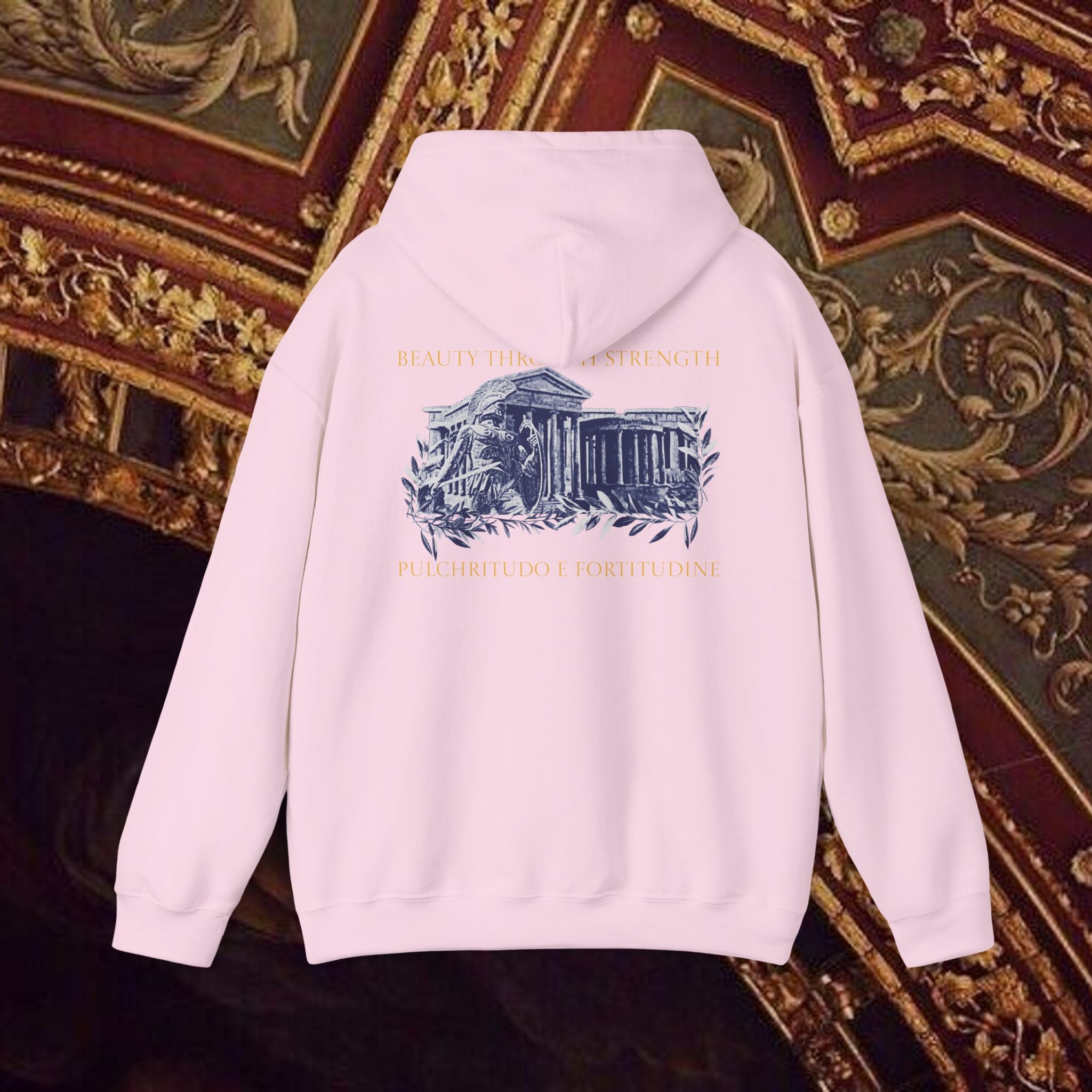Guardian of the Temple Classically- Inspired Cotton Graphic Hoodie Back Version