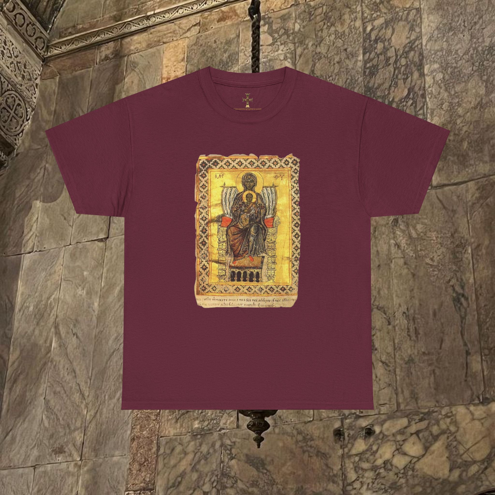 Byzantine Manuscript Art T-Shirt - Mother and Child Design